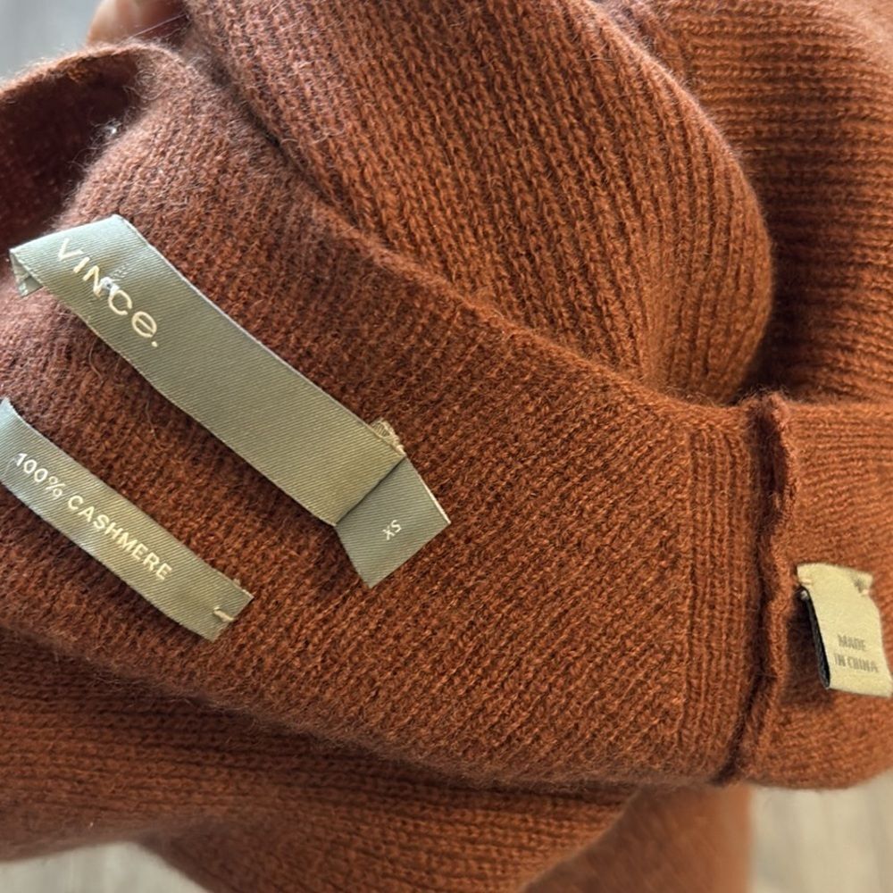 Vince Brown Cashmere Ribbed Medium Weight Knit V-neck Sweater Loose Fit - Picture 5 of 5
